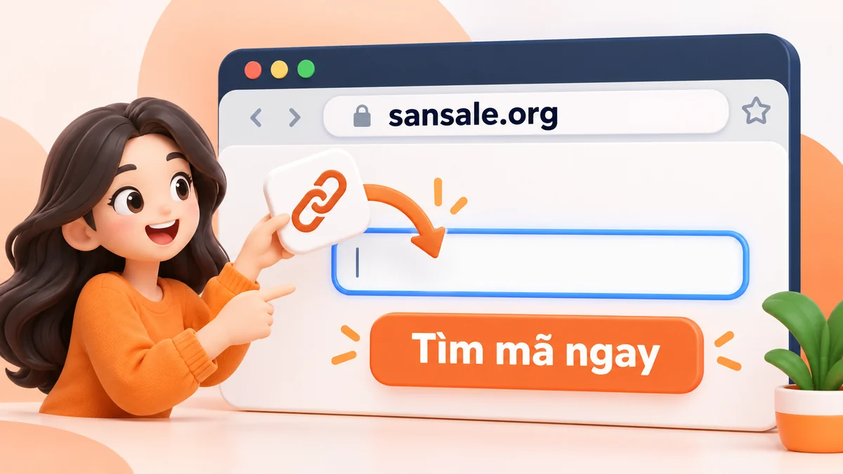 Minh họa dán link Shopee vào sansale.org và bấm Tìm mã ngay