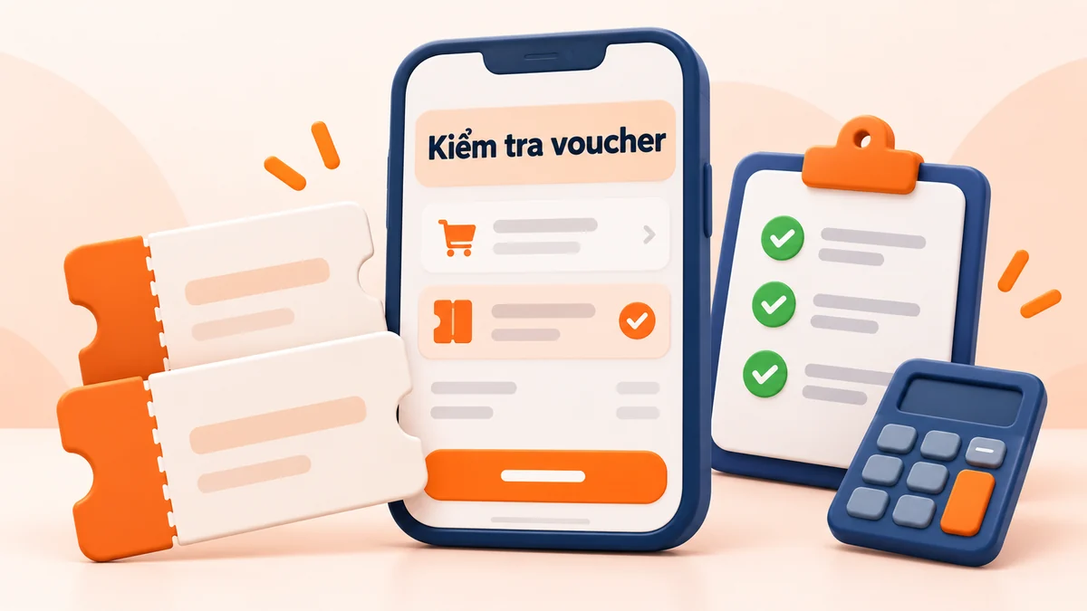Minh họa kiểm tra điều kiện voucher và tổng tiền trên Shopee