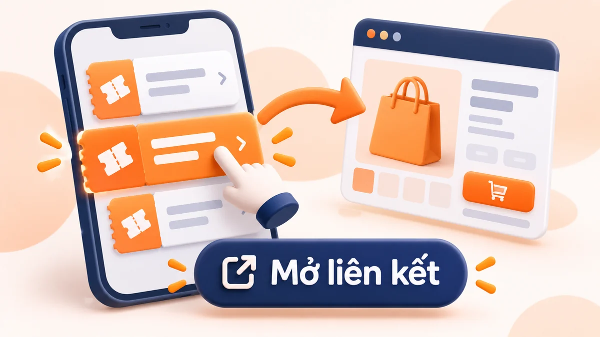 Minh họa chọn và mở liên kết voucher từ kết quả trên sansale.org