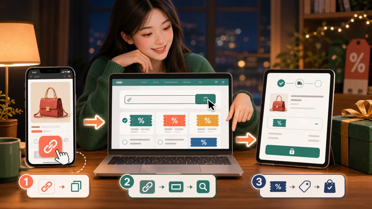 Minh họa luồng copy link dán vào sansale.org lấy voucher sale Shopee 12.12